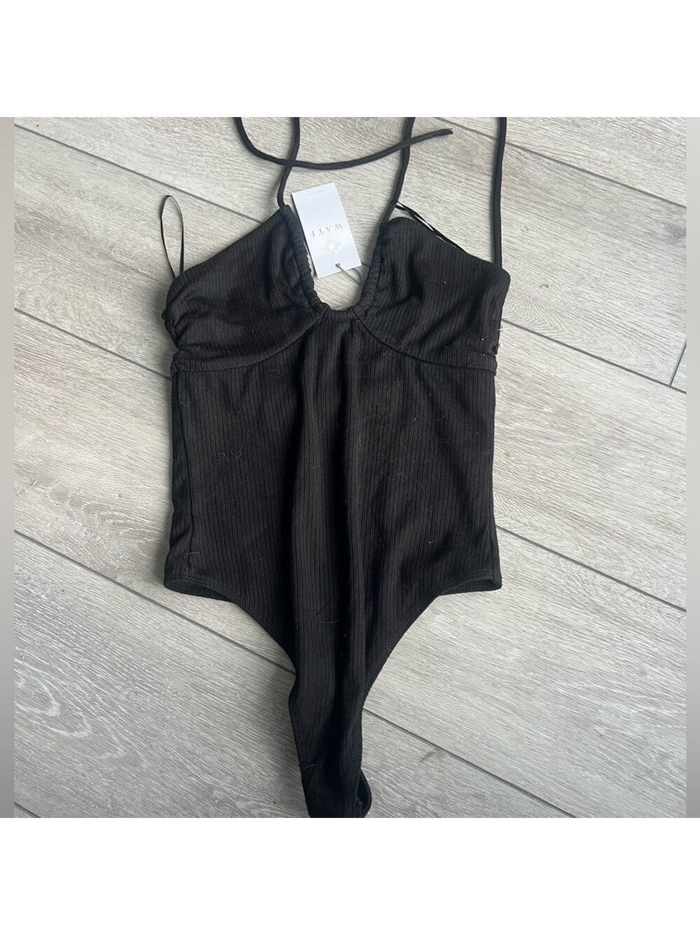 WAYF nwt black ribbed halter neck classic layering bodysuit xs